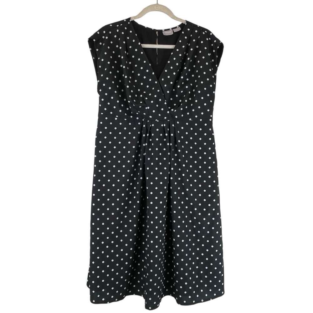 eShakti Black White Polka Dot Dress Empire Waist Knee Length Pockets Sz M